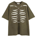 Brown skull design short sleeve t-shirt with letter pattern and drop-shoulder sleeves