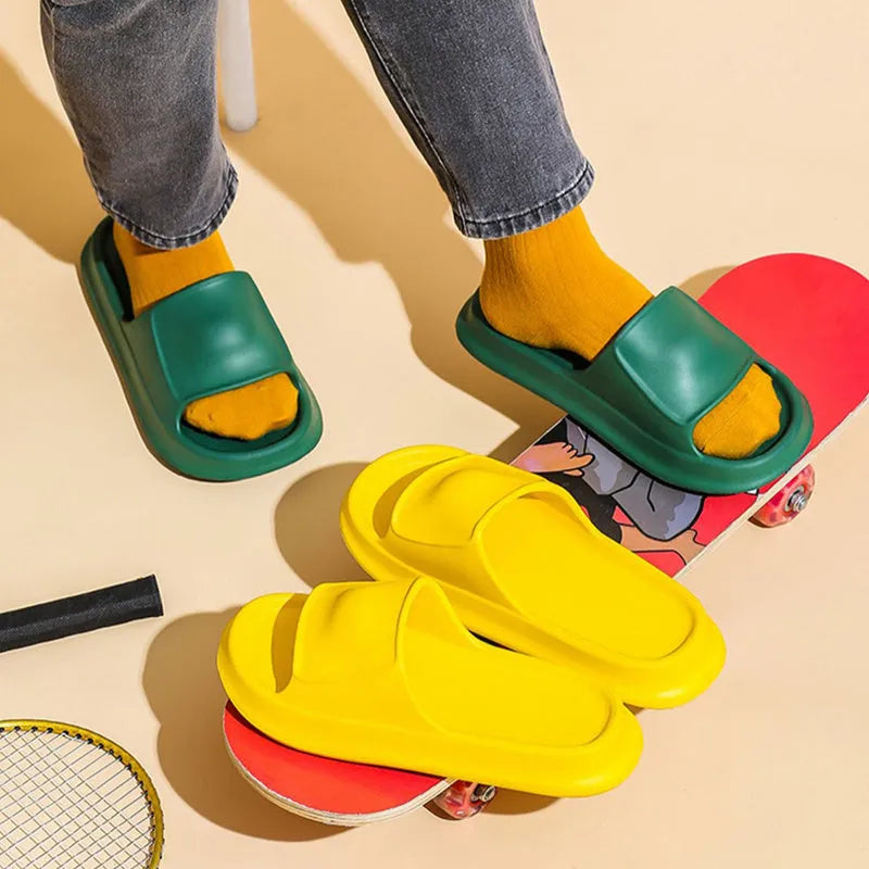 Soft EVA flip-flop slippers with thick non-slip sole in multiple colours on a white background.