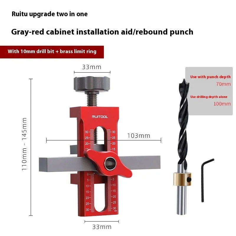 Aluminium alloy cabinet door installation aid for woodworking hinge alignment.