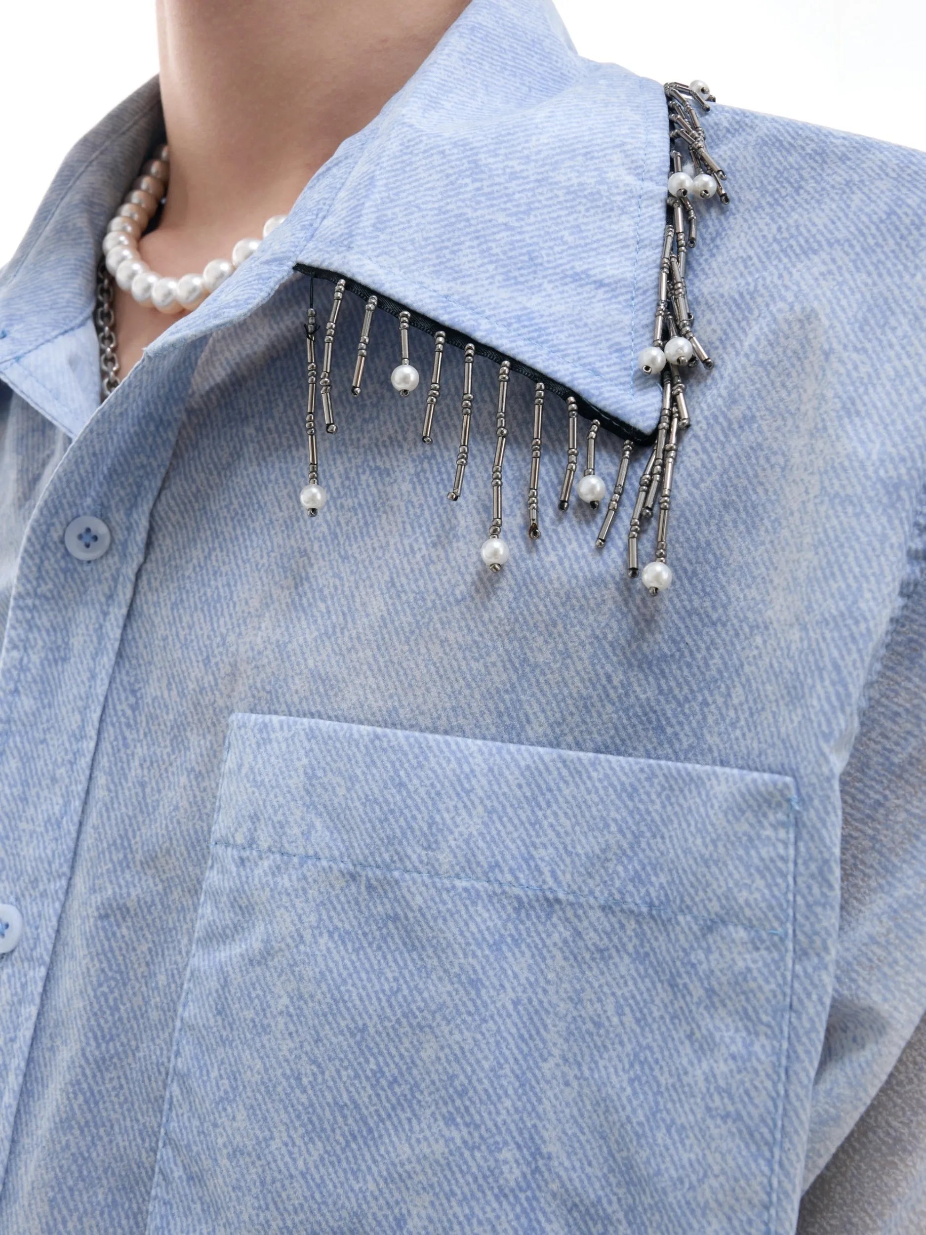Blue loose fit men's summer shirt with half sleeves on hanger