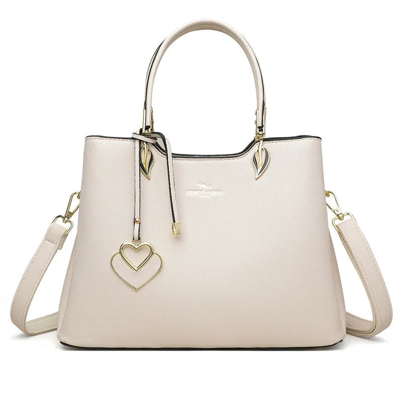 Women's multi-layer shoulder messenger bag in urban simplicity style with visible sewing thread detailing