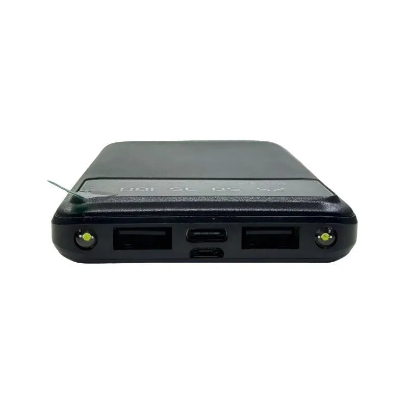 Black ultra-thin power bank showing compact dimensions and creative design