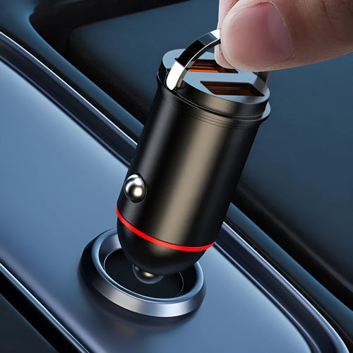 Black 200W super fast car charger with zinc alloy housing and USB output interface.