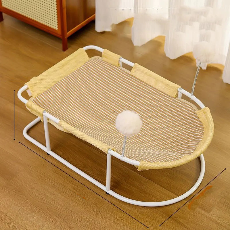 Large grey fabric cat kennel with breathable open design for pet resting