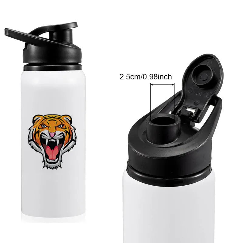 White aluminium sports water bottle for cycling and gym with 600ml and 750ml capacity options