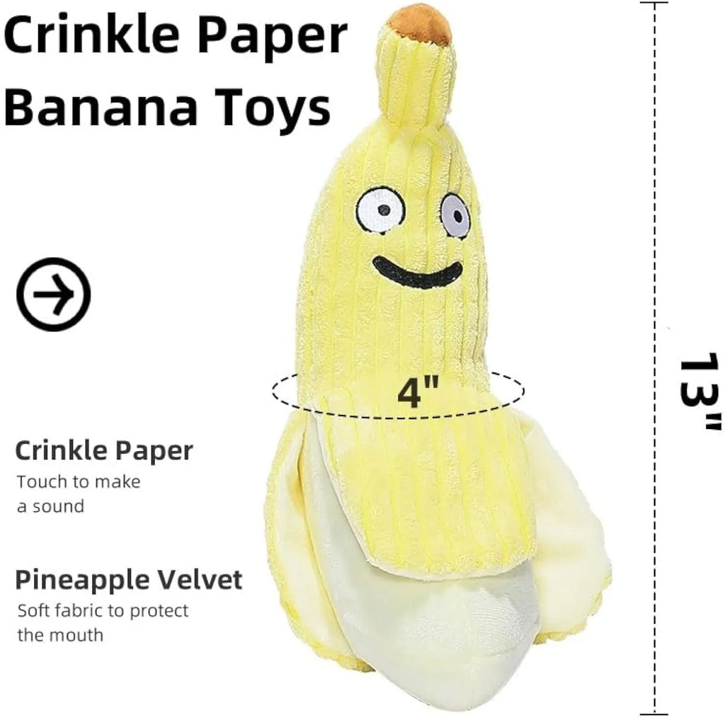 Yellow banana-shaped cat toy with crinkle paper and catnip for indoor cat play