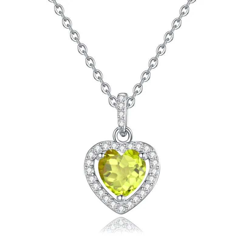 Sterling silver heart pendant necklace with natural gemstone on cross chain