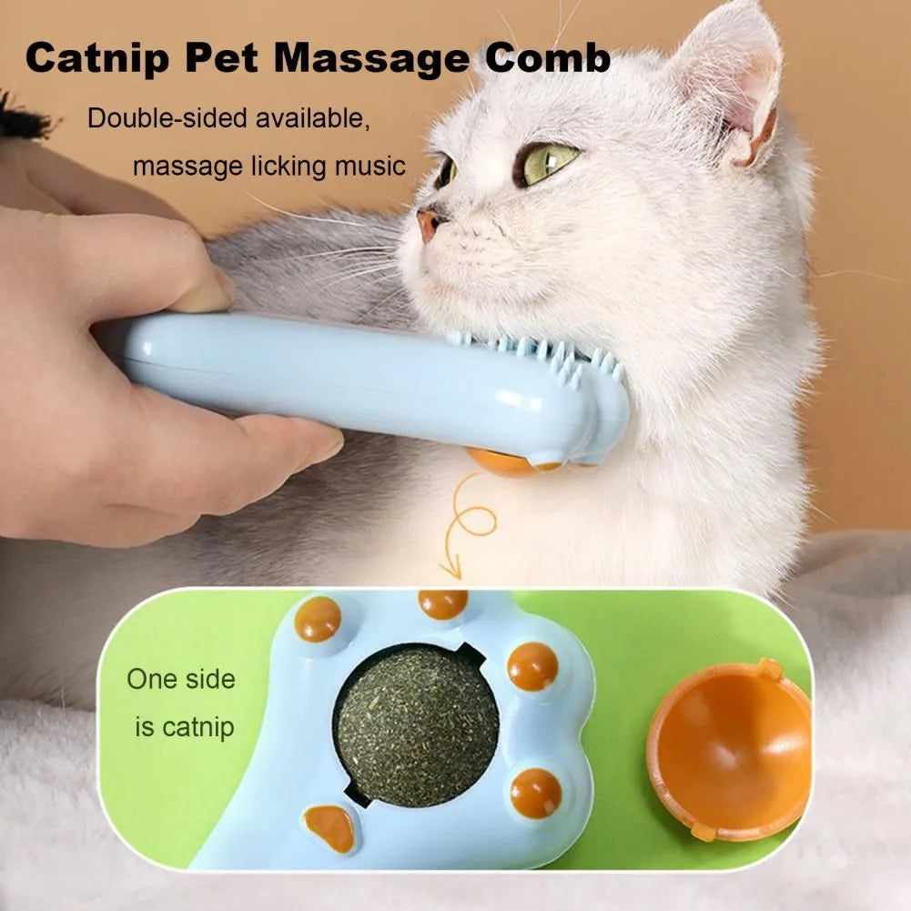 Colourful cartoon cat design massage comb dental toy with catnip compartment