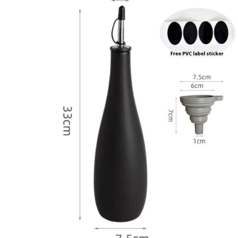 Ceramic oil pot with conical funnel and integrated brush in black, coffee or white colour
