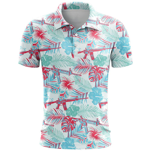 Man wearing a loose-fit 3D printed short sleeve sports top in bird eye polyester fabric, available in multiple colours.