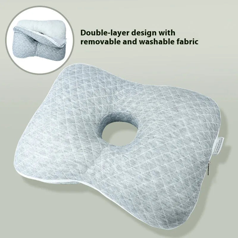 Single hole beauty salon ear pillow for adults in New Chinese style, shown in plaid grey colour, dimensions 39x28x6 cm.
