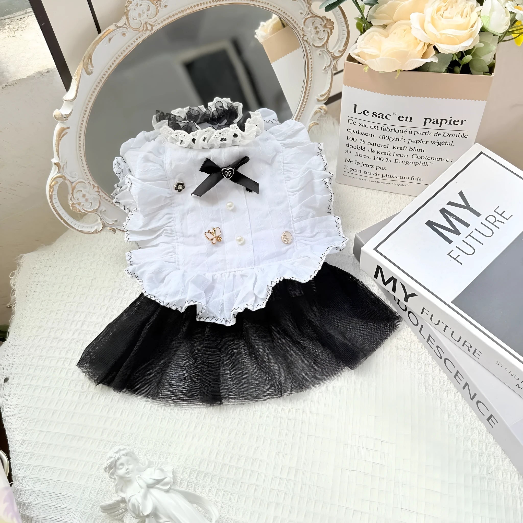 White polyester waltz gauze skirt for small dogs, princess style decorative pet clothing