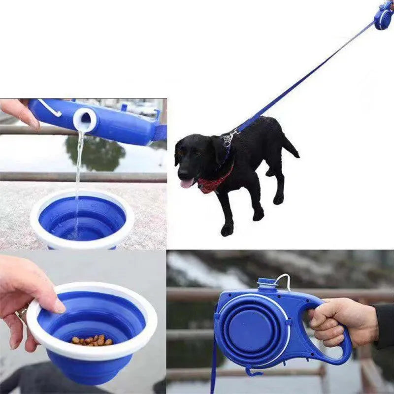 Outdoor portable traction rope with built-in water bottle in blue colour