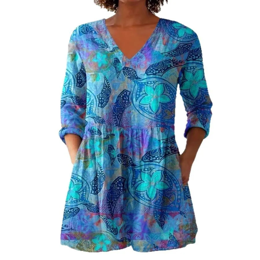 Women's retro slim fit printed long-sleeved top in a selected colour style.