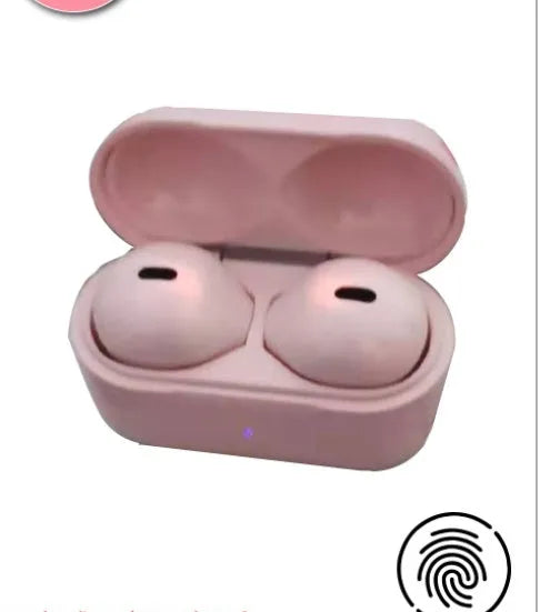 Invisible 9mm skin tone Bluetooth touch earphone shown next to white and pink colour options.