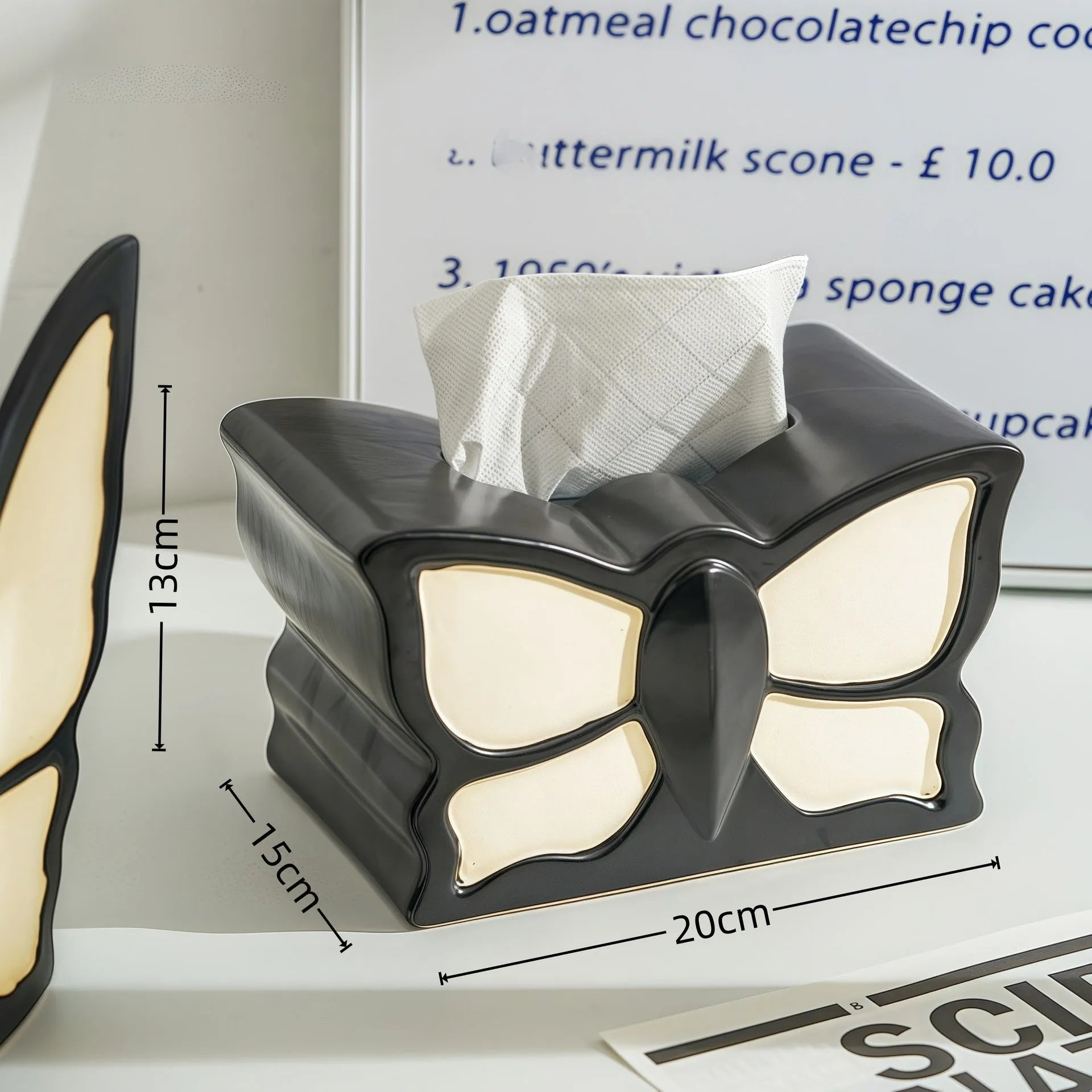 Ceramic butterfly vase and matching waterproof tissue box set for living room decor