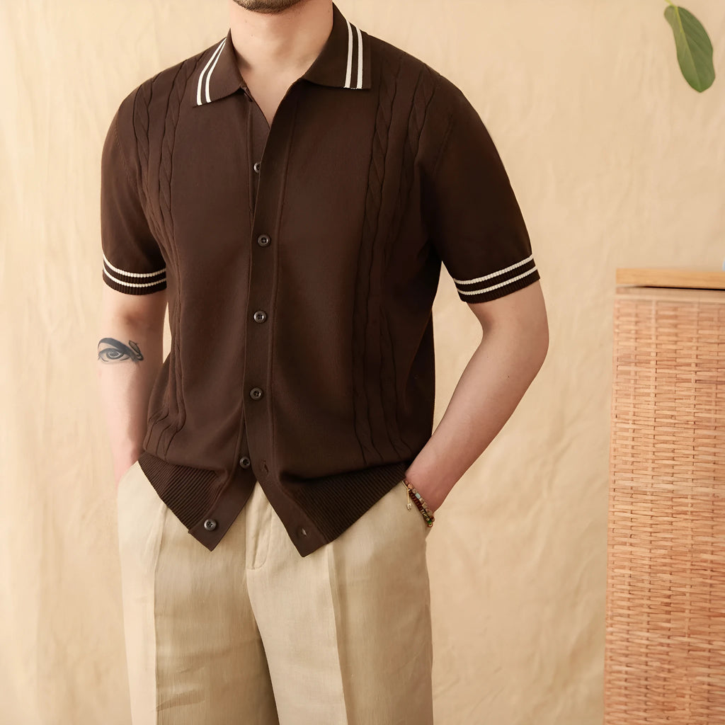 Cotton blend short-sleeved polo shirt with a lapel collar in apricot colour