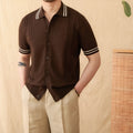 Cotton blend short-sleeved polo shirt with a lapel collar in apricot colour