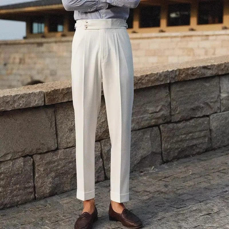 Men's slim fit straight leg suit trousers in chemical blend fabric for business formal wear