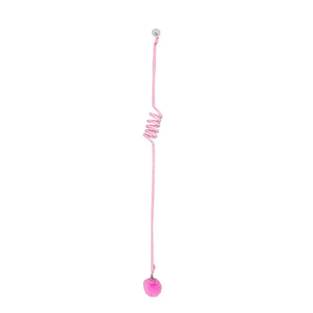 Spring-mounted inflatable ball cat toy with bell stick and suction cup attachment in various colours