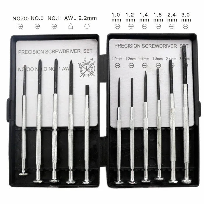 TH-6177 11-piece clock repair screwdriver set with cross-head and flat-head tools.
