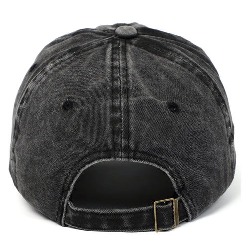 Retro style baseball cap with small love embroidery on cotton fabric in an adjustable dome crown design.