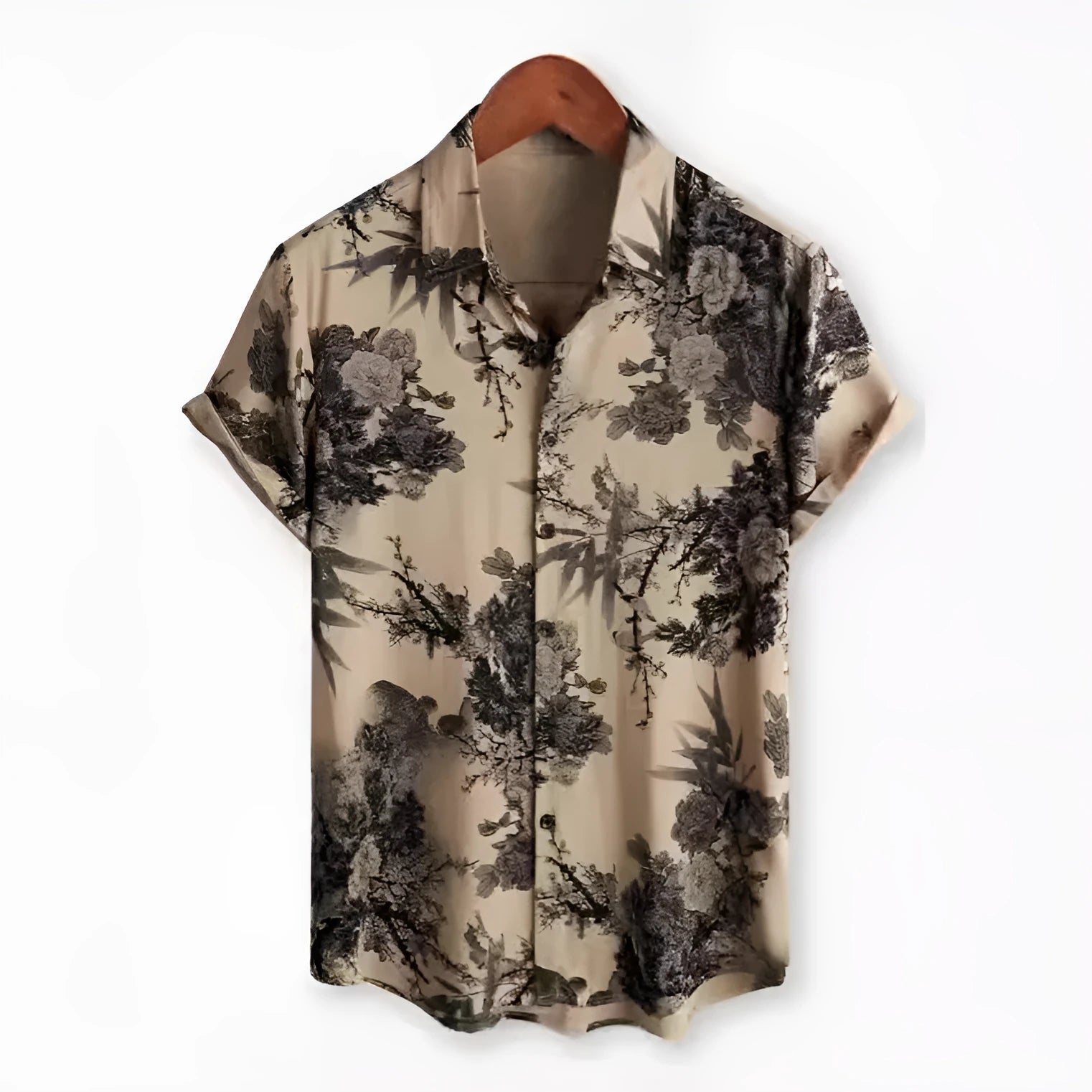 Hawaiian floral print short sleeve lapel cardigan shirt with elastic polyester fabric