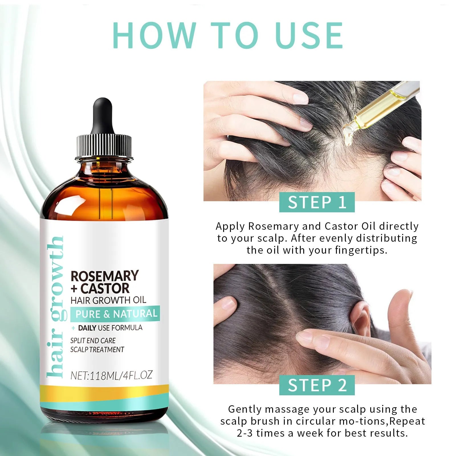 Dense Long Care Hair Oil 118ml bottle with bright yellow treatment oil and massage brush