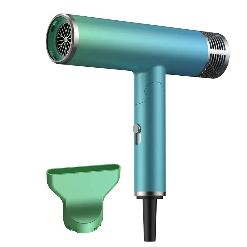 Green and purple foldable portable hair dryer with compact collapsed design