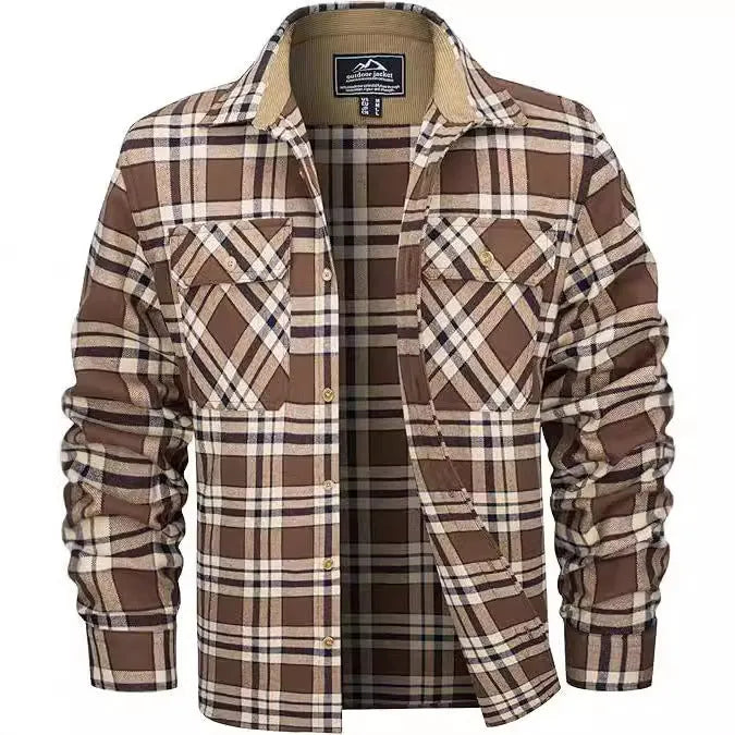 Men's plaid flannel button shirt cardigan style in multiple colour options sizes S to 5XL