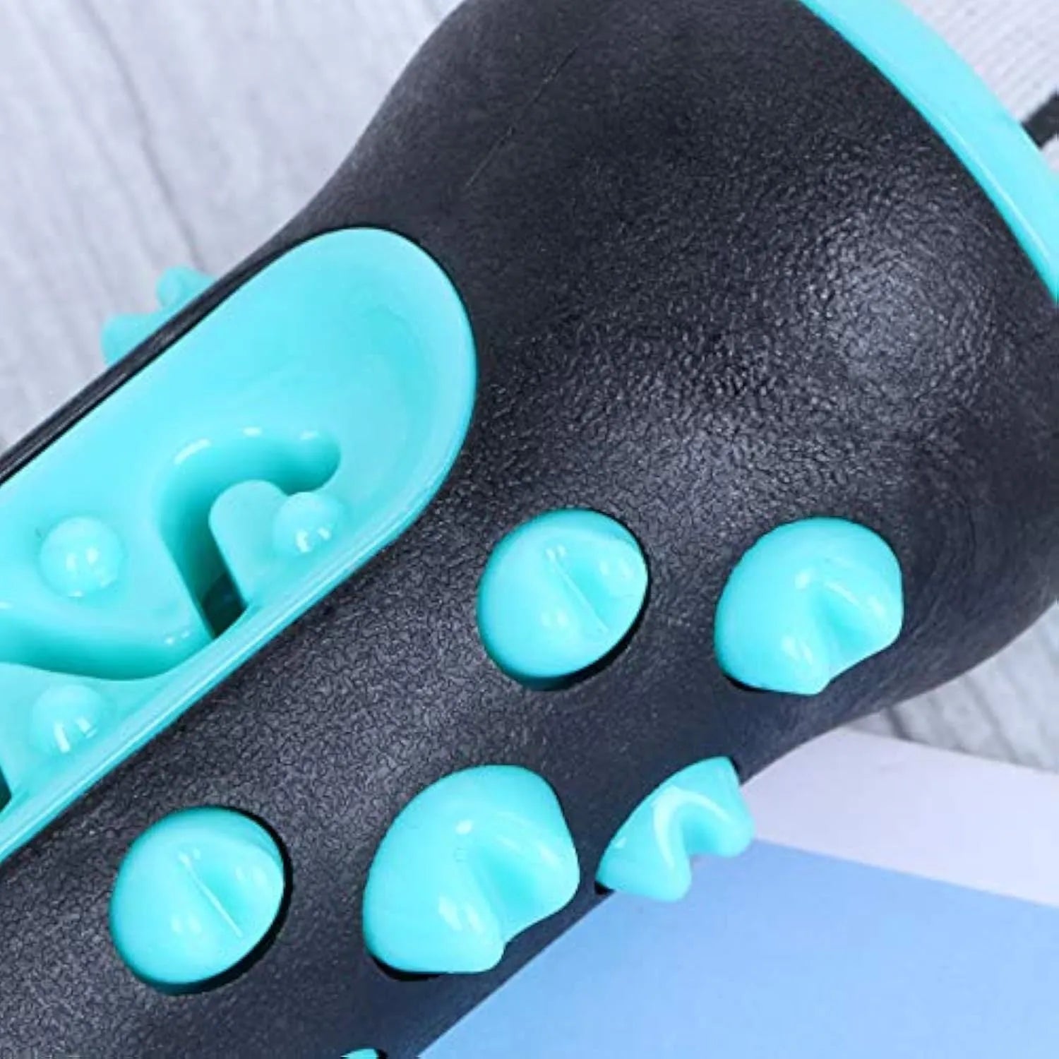 Natural rubber dog dental chew toy with textured cleaning surfaces, 15cm long, in blue colour