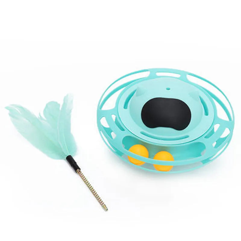 Pink automatic rotating cat toy with tumbler turntable design for self-play