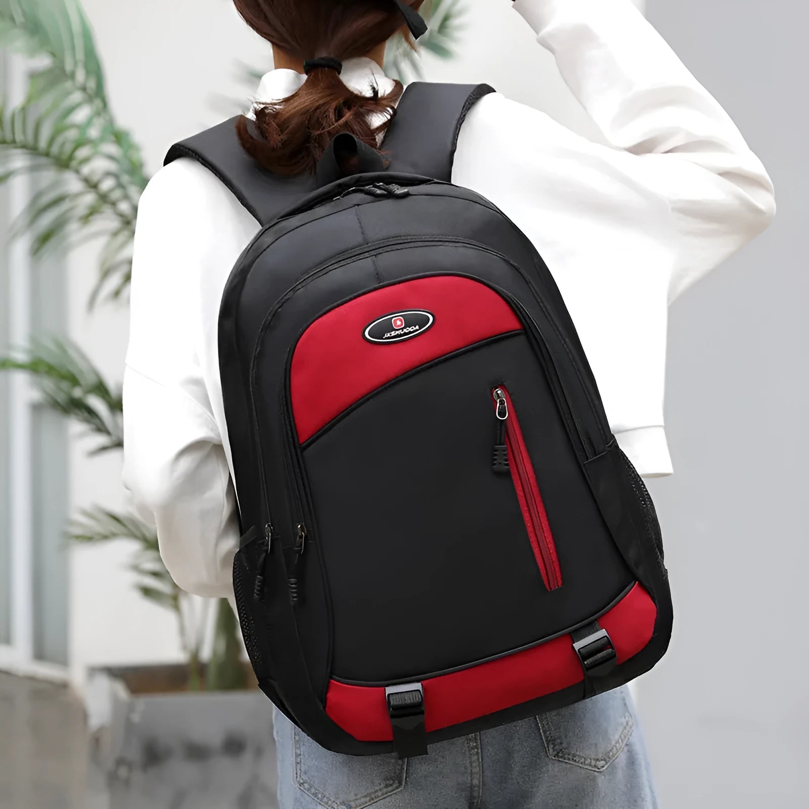Waterproof nylon school backpack in urban style with airpillow straps and contrast colour details