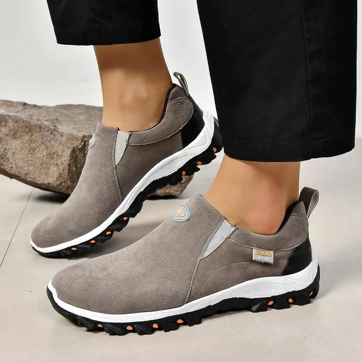 Men's round head thin shoes in grey, blue, light brown, green and black colours with rubber soles