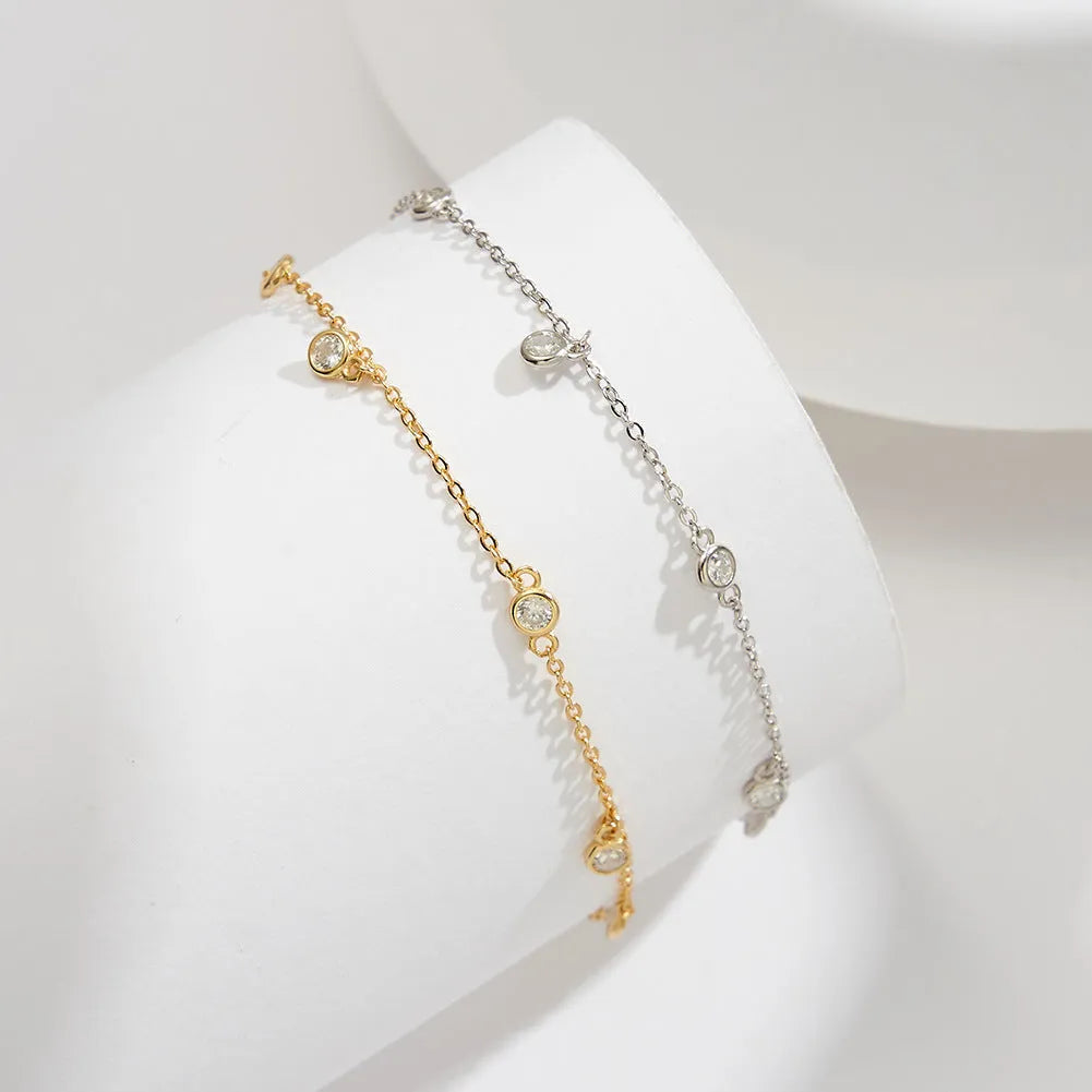 Women's silver geometric anklet with zirconium pendant in gold or white gold colour