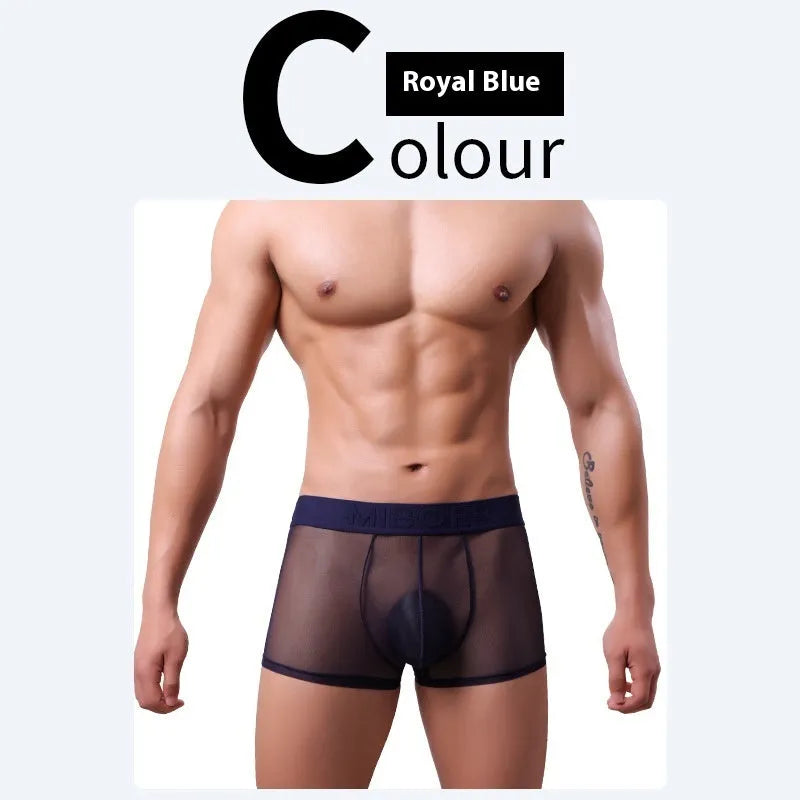 Men's thin invisible breathable boxer shorts in black colour showing knit polyester fabric texture