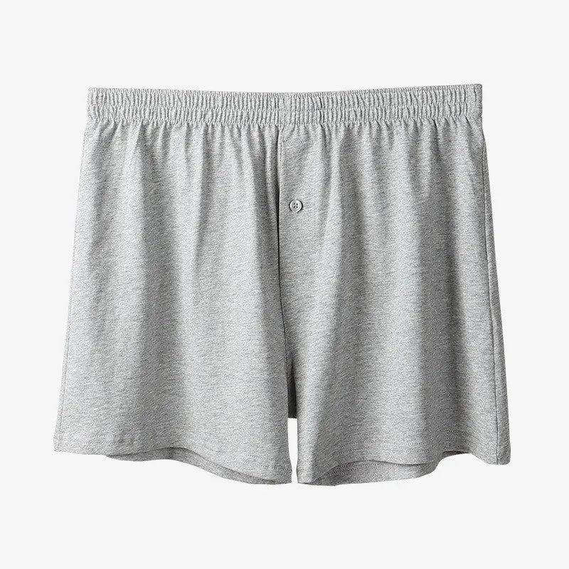 Men's cotton high-waist boxer shorts in light grey, dark blue and black colours