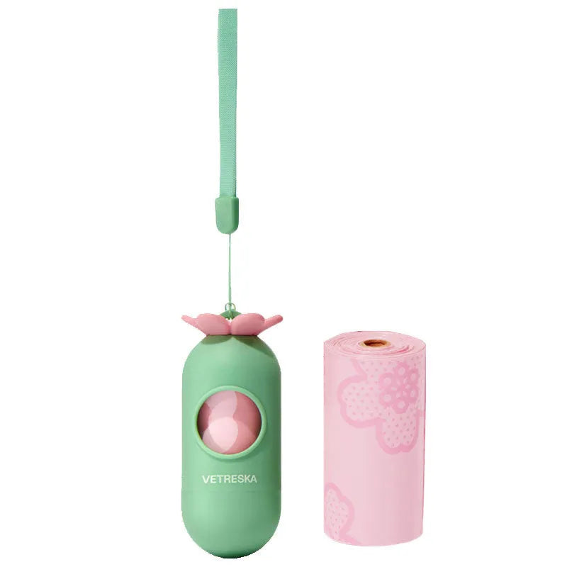 Thickened plastic dog poo bag holder capsule with scented biodegradable refill in strawberry, orange or cherry blossom design