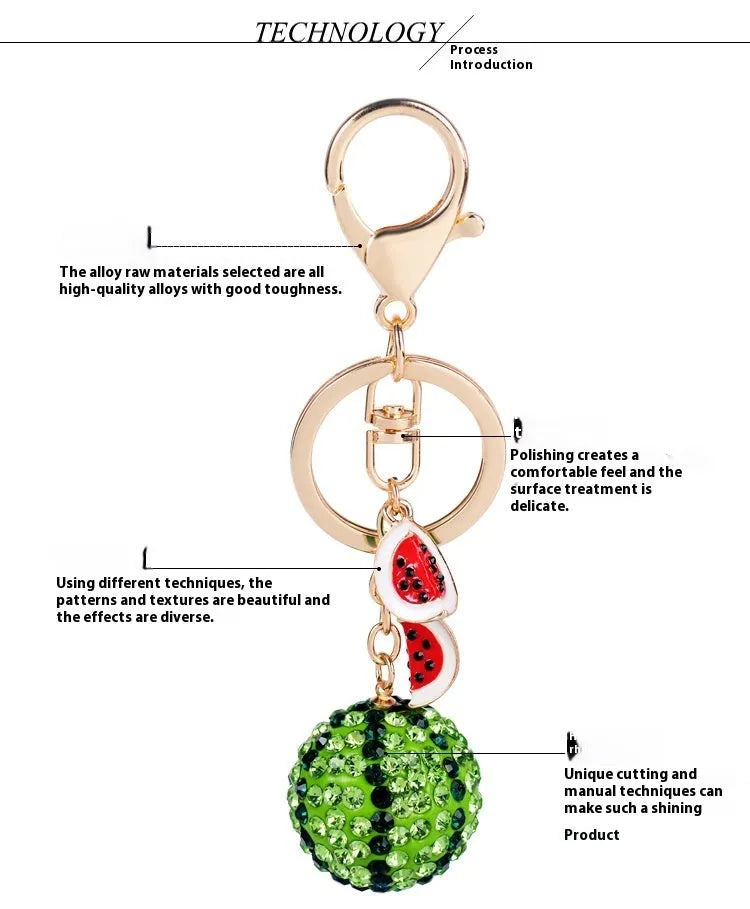 Green zinc alloy watermelon slice keychain on a white background