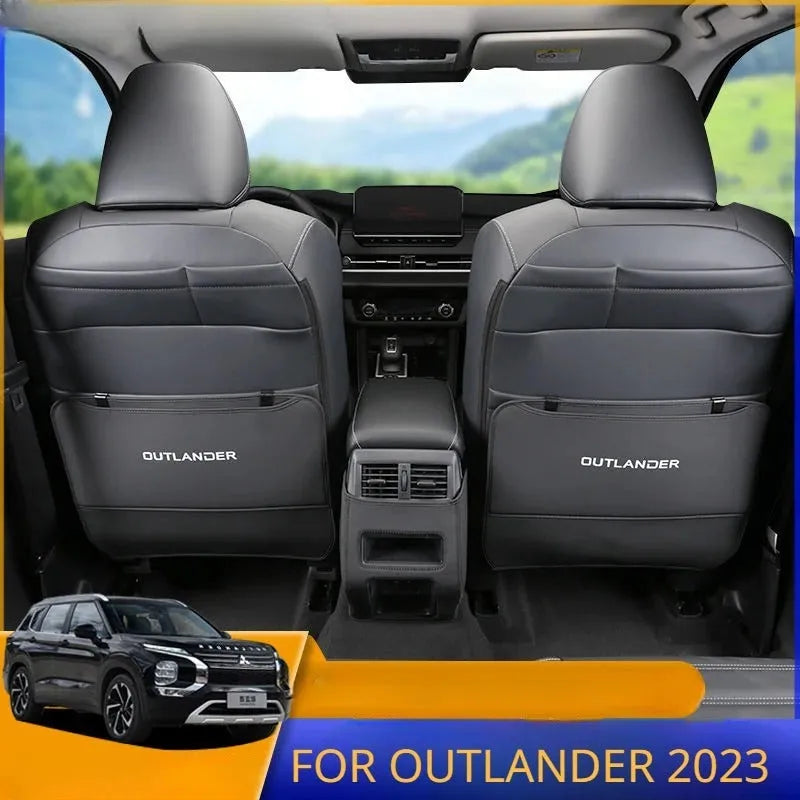 Set of three leather anti-kick pads for Outlander car seat armrest protection.