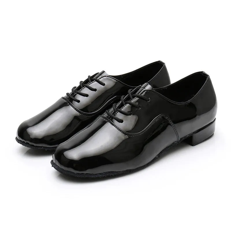 Men's black dancing shoes with synthetic leather upper and calf leather sole for indoor dance