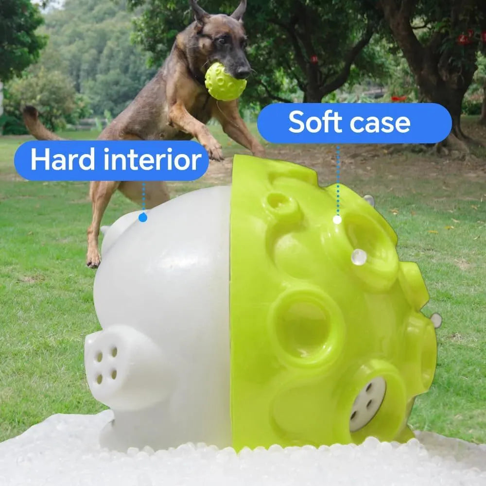 Durable natural rubber dog toy ball with squeaky sound for aggressive chewers in black blue green orange yellow