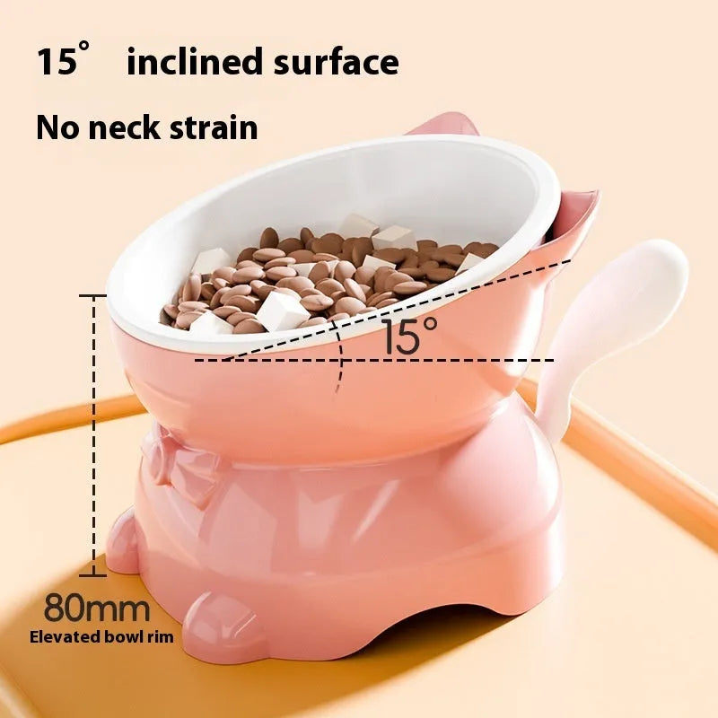 Stainless steel slanted cat bowl in black, blue, pink, or yellow colour with a non-slip base.
