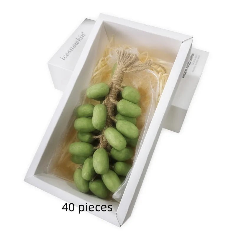 A 120g bar of handmade grape soap with options for black, green, purple, and litchi fragrance.