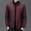 Men's dark blue cotton-padded winter coat with side seam pockets