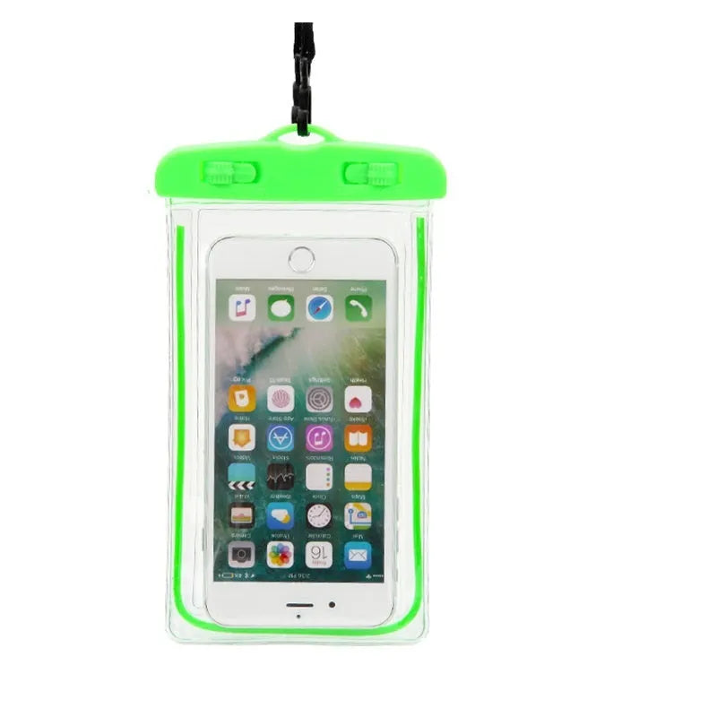 Universal waterproof luminous phone case in multiple colours for outdoor smartphone protection