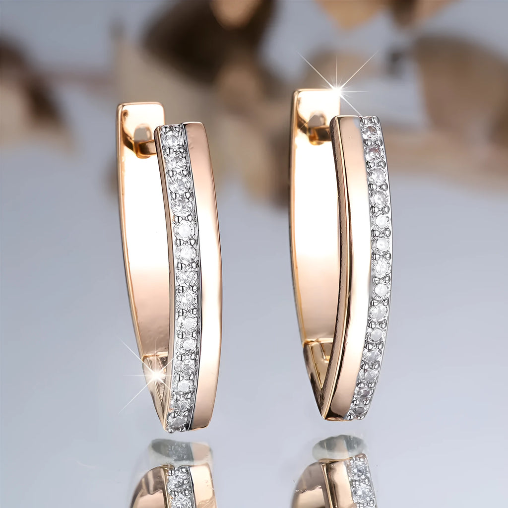 Women's V-shaped geometric ear clips with champagne gold electroplating and white diamond accents