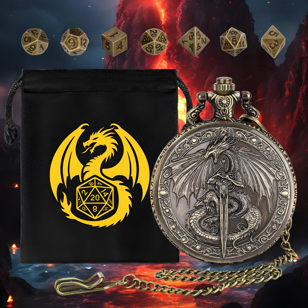 Zinc alloy DND dice storage case with winged beast relief, 5 cm size, in bronze finish