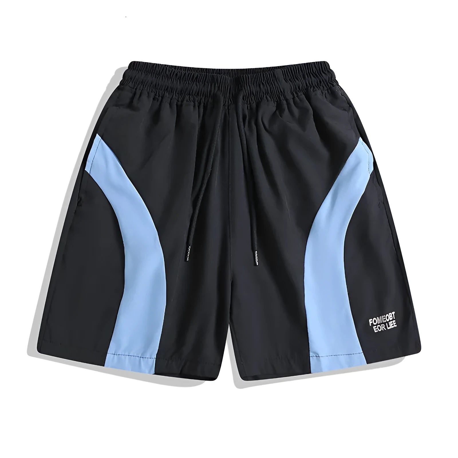 Black and grey quick-drying sports shorts with elastic waistband and loose fit for training