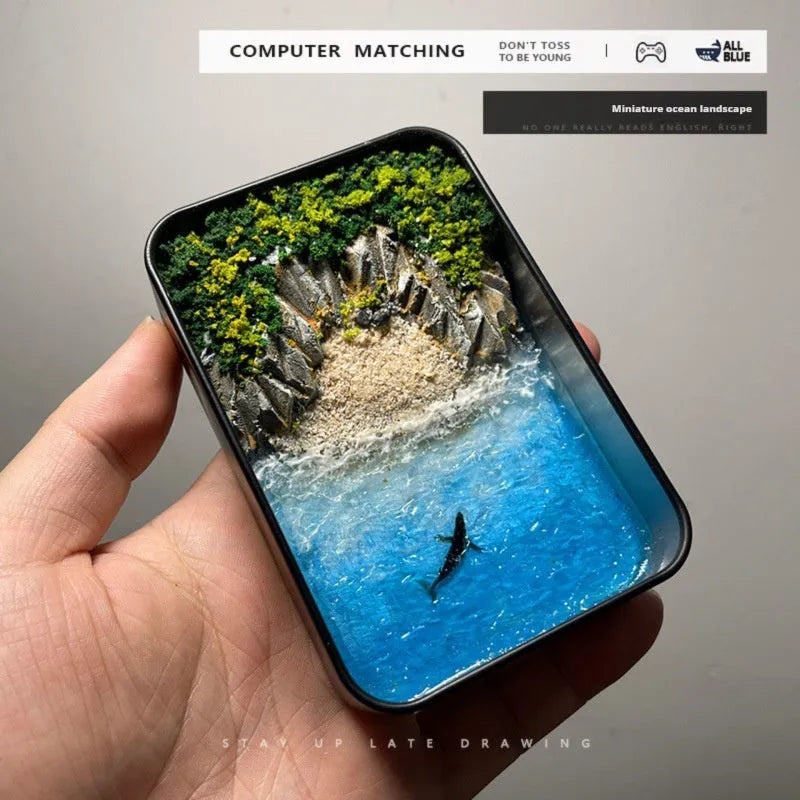 DIY bamboo marine landscape handmade model ornament with whale and beach themes